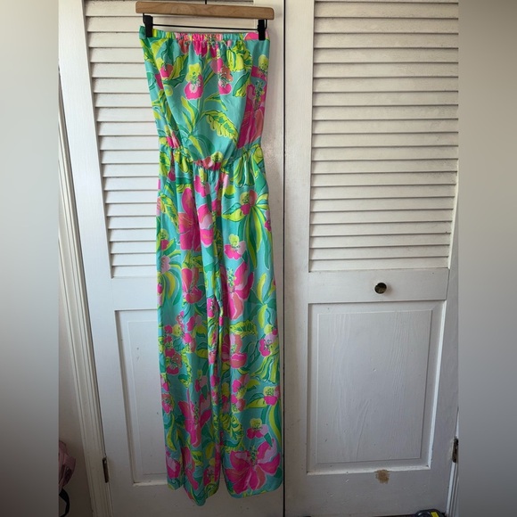 Lilly Pulitzer Farrah Strapless Jumpsuit Crystal Water Island Cocktail Print S - Picture 2 of 7